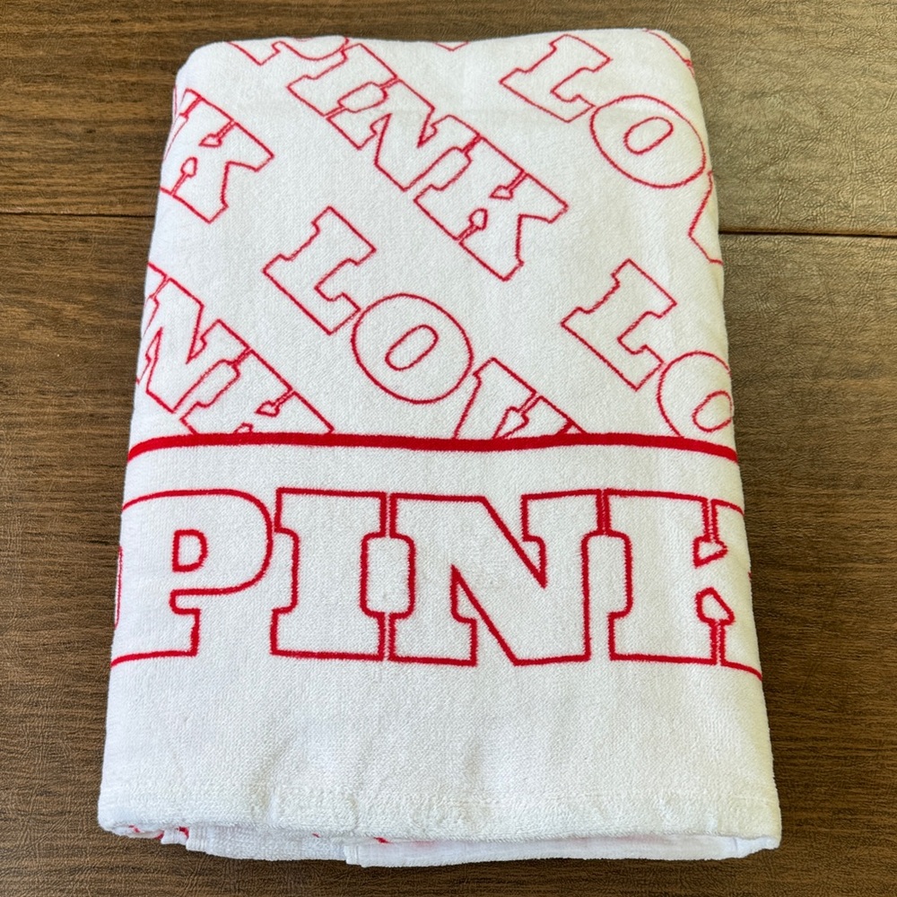 Pink Love Towel in White and Red
